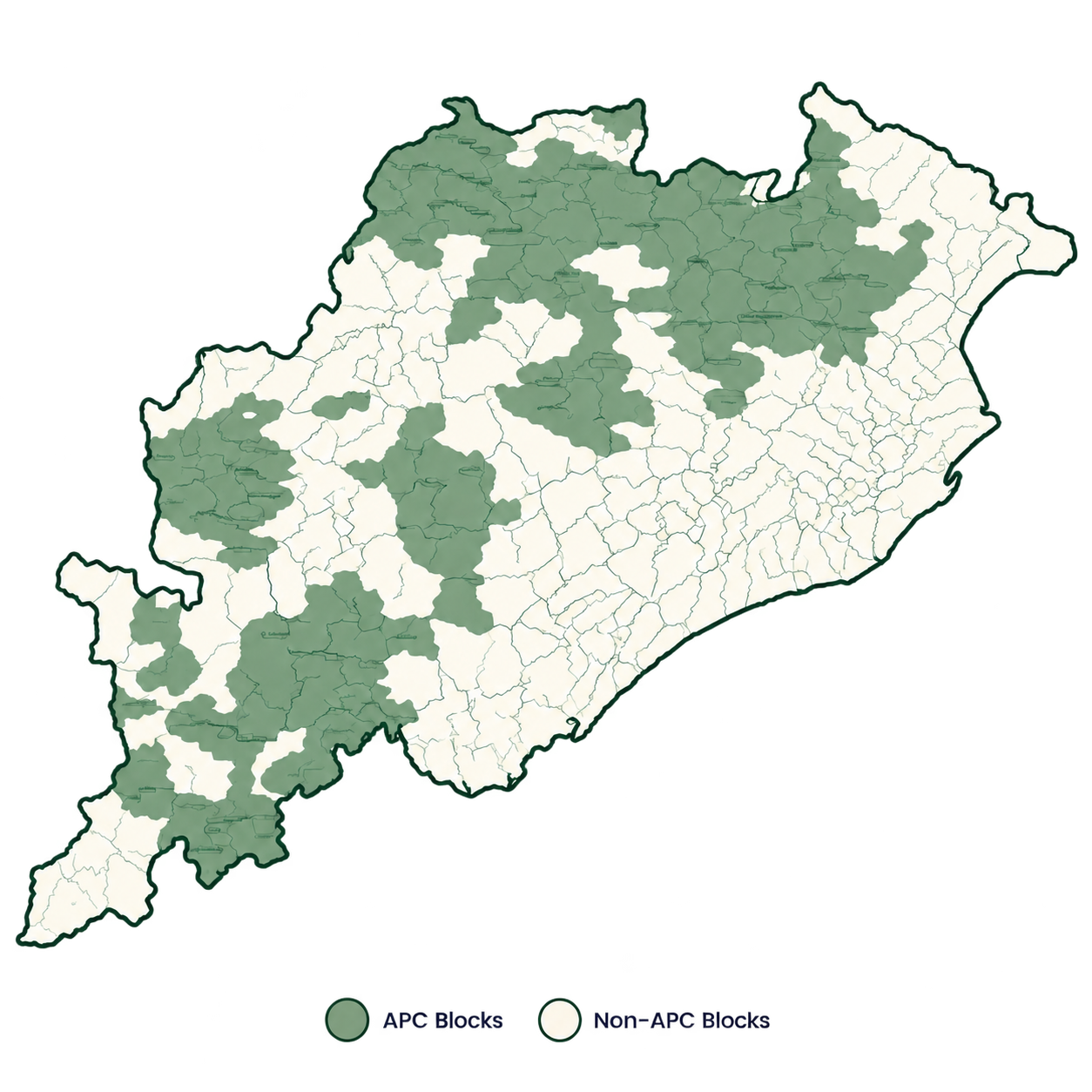 Odisha project coverage map showing APC and non-APC blocks